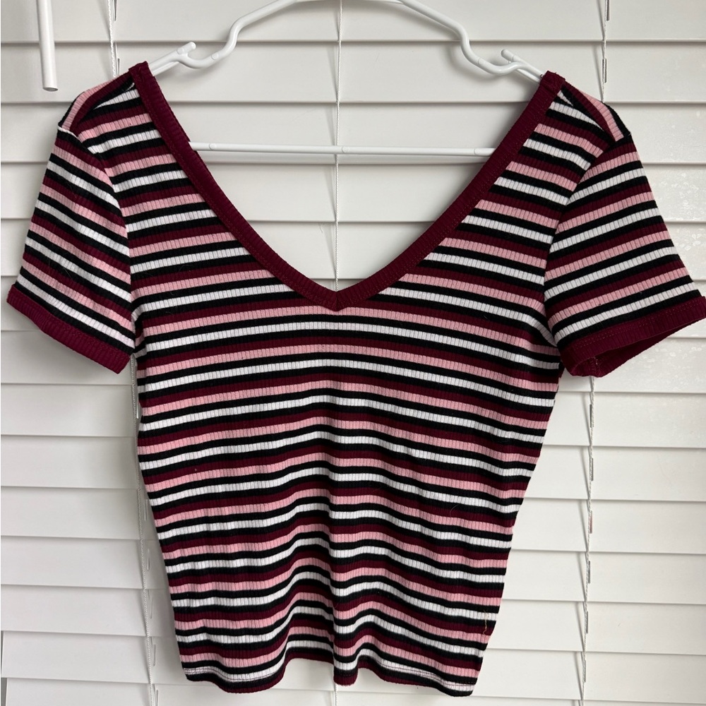 Forever 21 Multicolor Striped V-Neck Top